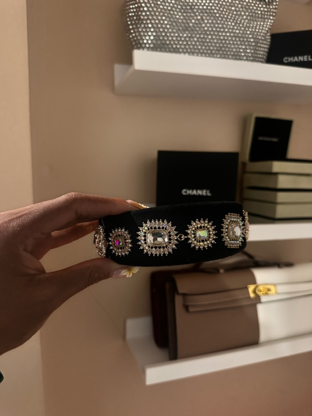 Black Velvet Crystal-Embellished Headband